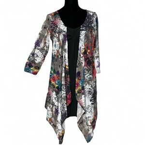 PAPILLON Blanc Artistic Blue and Pink Blouse S